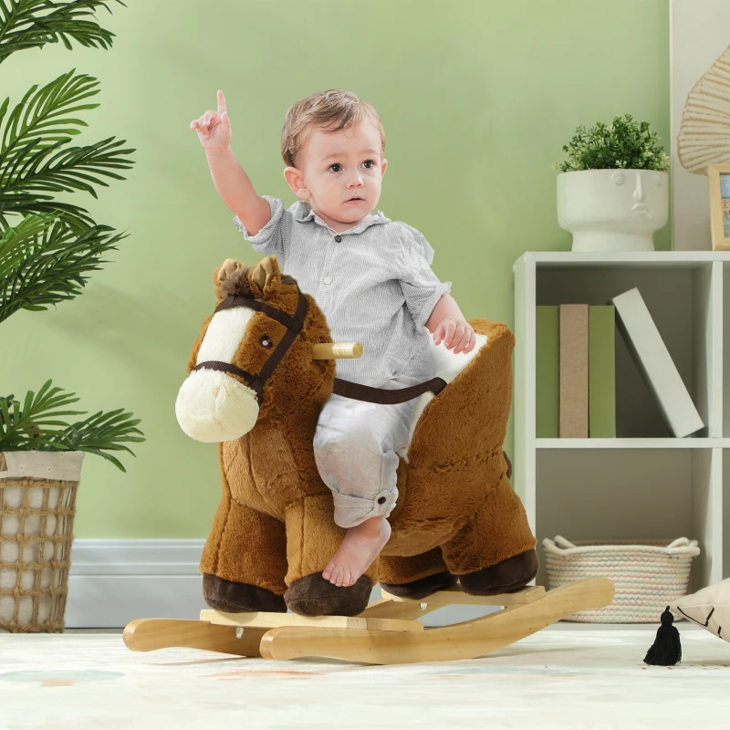 AIYAPLAY Caballo Balancín para Niños de 18-36 Mesas con Sonido Asas Cinturón de Seguridad Carga 25 kg 68x33x45 cm Marrón
