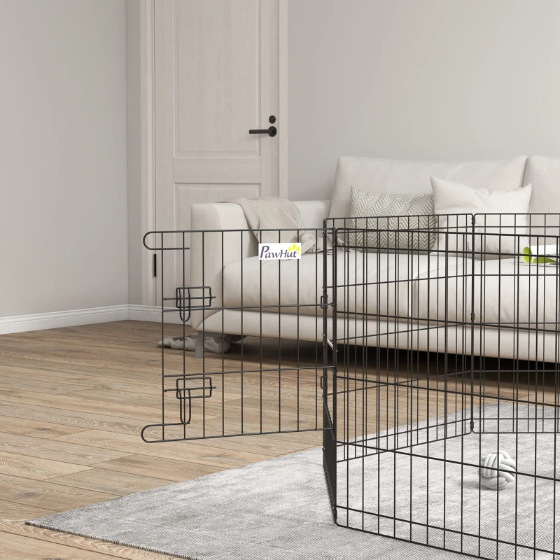 PawHut Parque de Juegos para Perros 8 Paneles 61x61 cm Plegables Jaula Metálica para Mascotas con Puerta y Doble Cerradura para Jardín Patio Exterior Negro