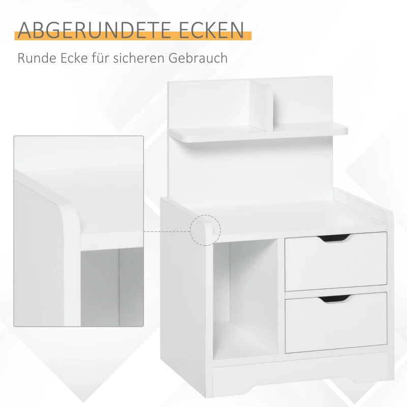 HOMCOM Nachttisch mit 2 Schubladen Nachtschrank moderner Nachtkommode mit offenen Ablage Weiß 40 x 30 x 60 cm