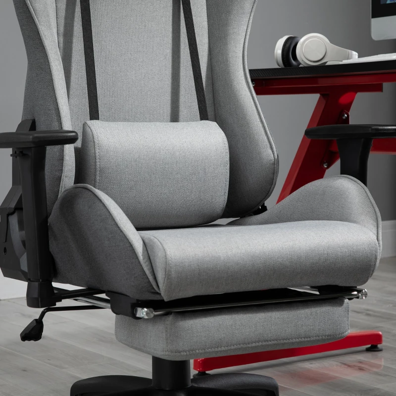 Vinsetto Fauteuil de bureau chaise de bureau manager grand confort repose-pied tétière + coussin lombaires intégrés dossier inclinable accoudoirs réglables lin gris