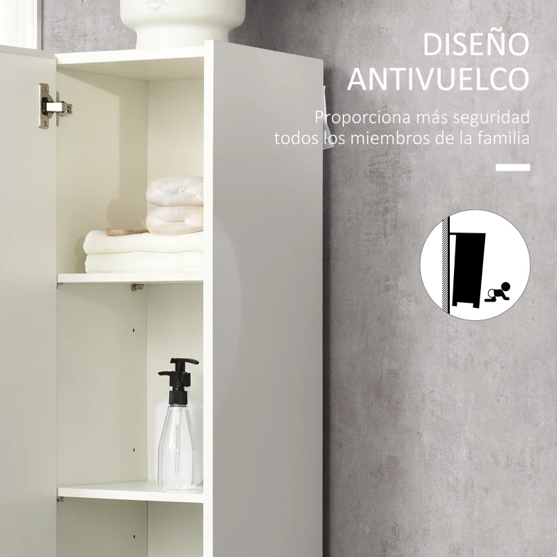 kleankin Columna de Baño  Armario Alto Auxiliar con Estantes Ajustables para Ducha Aseo Dormitorio 30x33x165 cm Blanco
