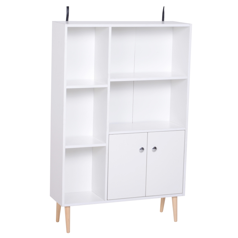 HOMCOM Estantería para Libros Librería de Madera 5 Estantes 2 Puertas Biblioteca Organizador para Hogar y Oficina 80x23,5x123cm