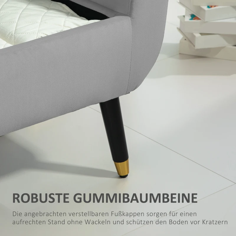 HOMCOM Sitzbank mit Stauraum und Armlehnen, Truhenbank, samtartiges Polyester, Kautschukholz, Hellgrau, 107 x 42 x 65 cm