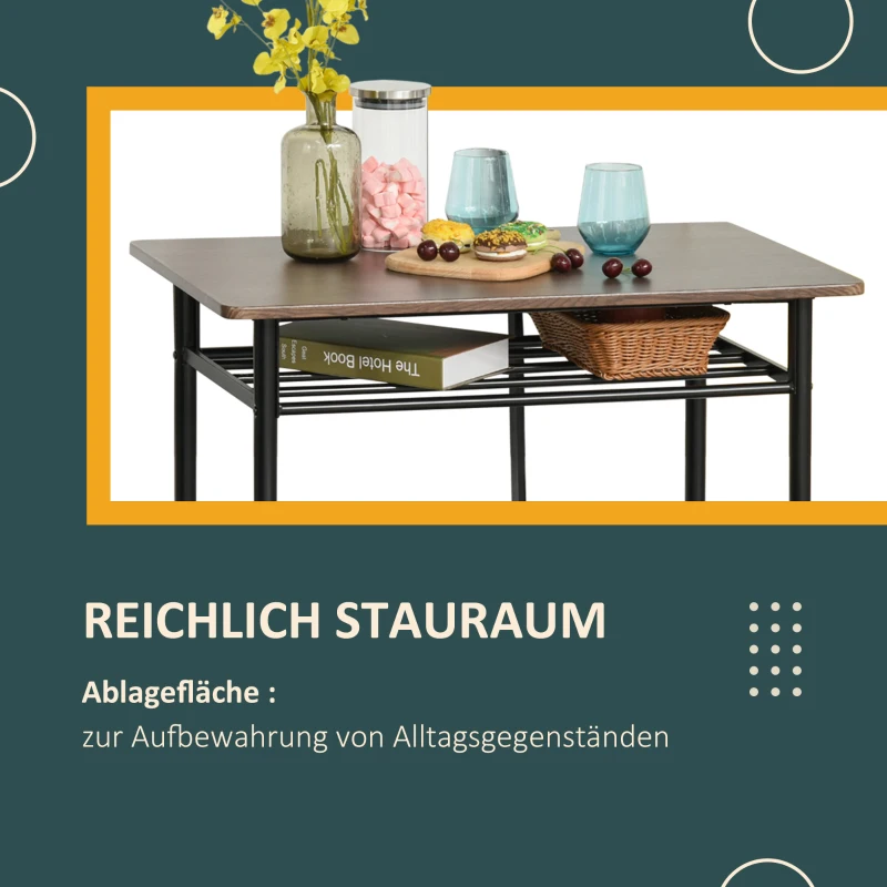 HOMCOM Bargarnitur, 3-teilig, Tisch & 2 Hocker, Regal, Industrie-Design, Schwarz/Eiche