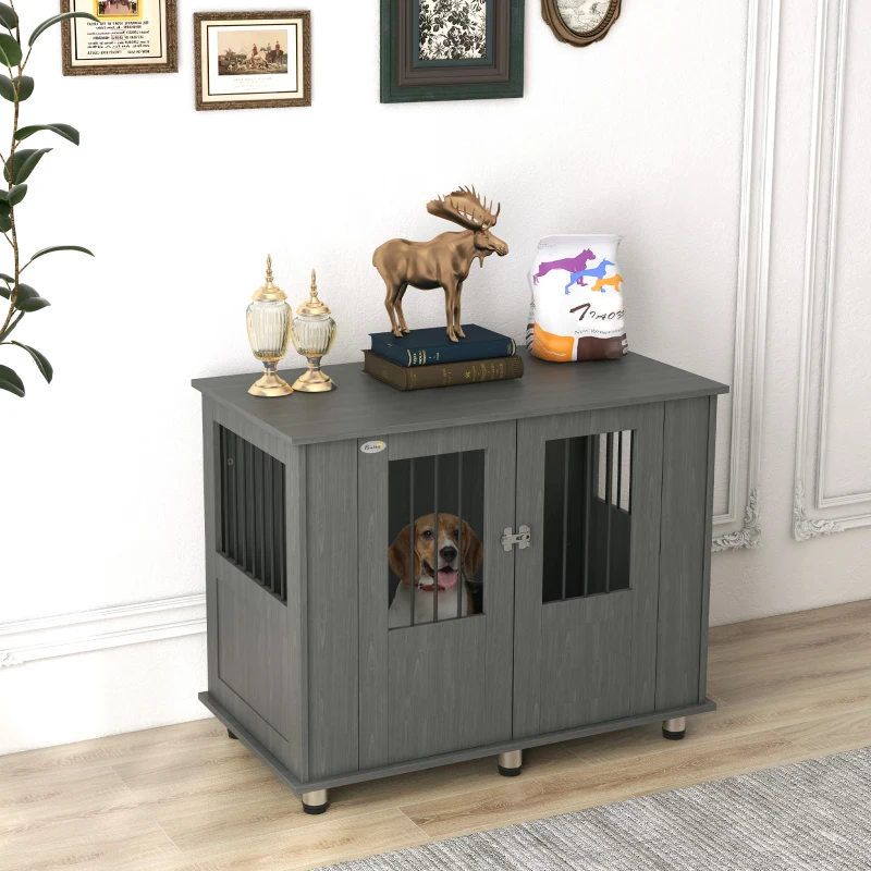 PawHut Dog Crate Table for Medium and Large Dogs with Magnetic Door for Indoor Use, 95 x 55 x 75 cm, Grey