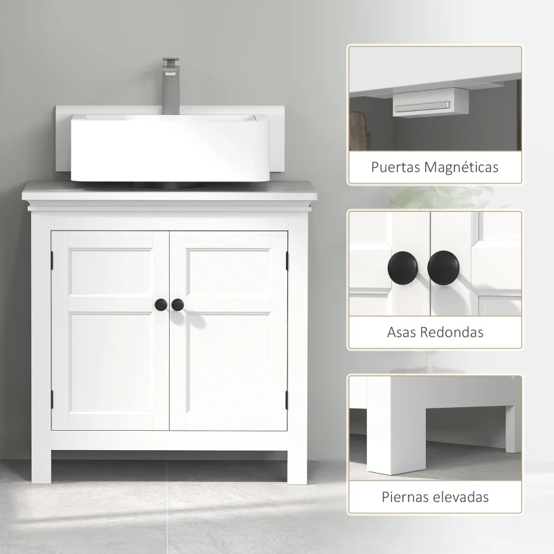 HOMCOM Mueble para Debajo de Lavabo Moderno Mueble de Baño con Estante Ajustable y Puertas Magnéticas 60x30x60 cm Blanco