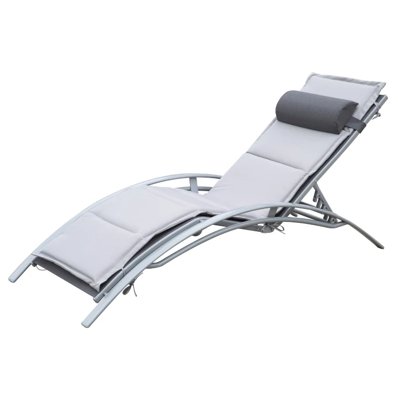 Outsunny Sdraio da Giardino Reclinabile su 5 Livelli con Cuscino Rimovibile, Alluminio e Texteline, 170x64x82cm, Grigio Chiaro