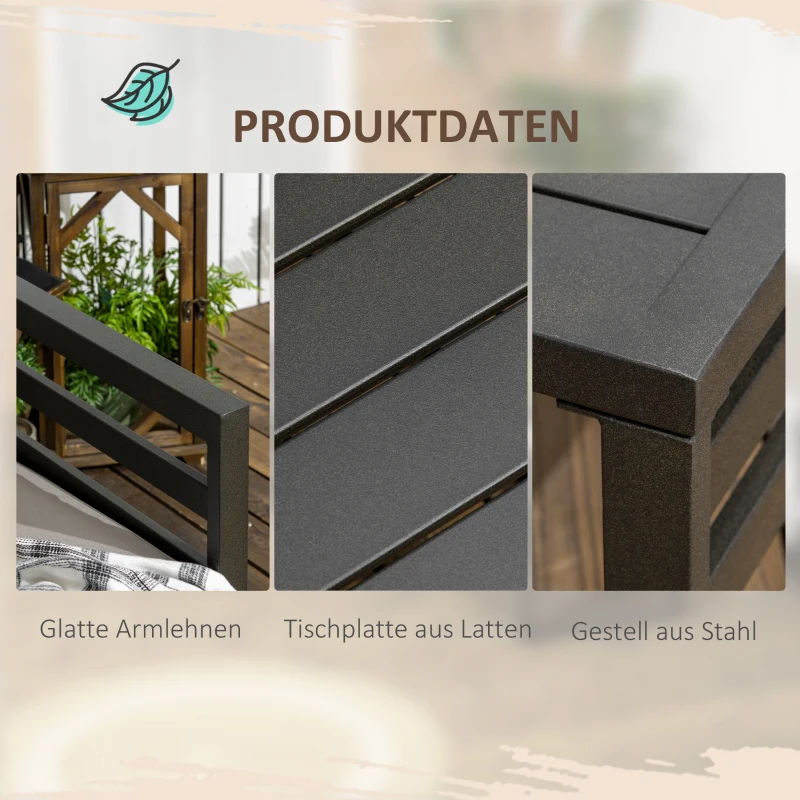 Outsunny Gartenmöbel-Set für 4 Personen 2 Sofa 2 Tische wetterbeständig, 128 cm x 79 cm x 76,5 cm, Hellgrau + Schwarz