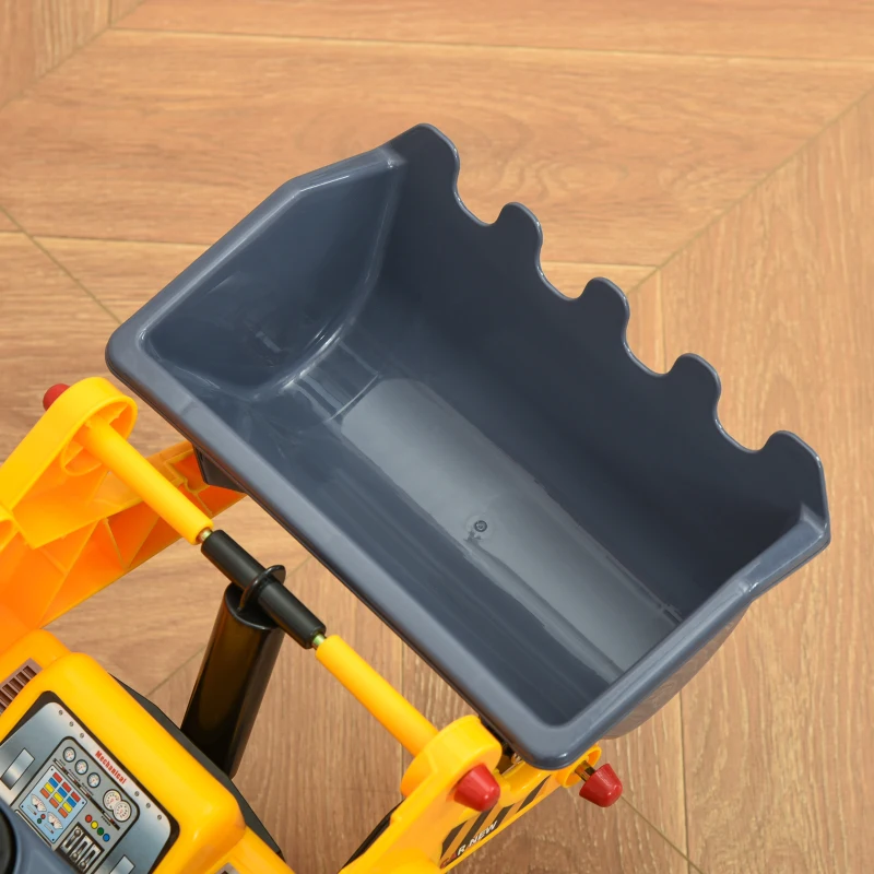 HOMCOM Sitzbagger für Kinder Rutsch Auto Sandspielzeug Rutscherfahrzeug für Kinder 2-3 Jahre Kunststoff-Kunststoff ABS Gelb+Schwarz+Grau 70 x 26 x 37 cm