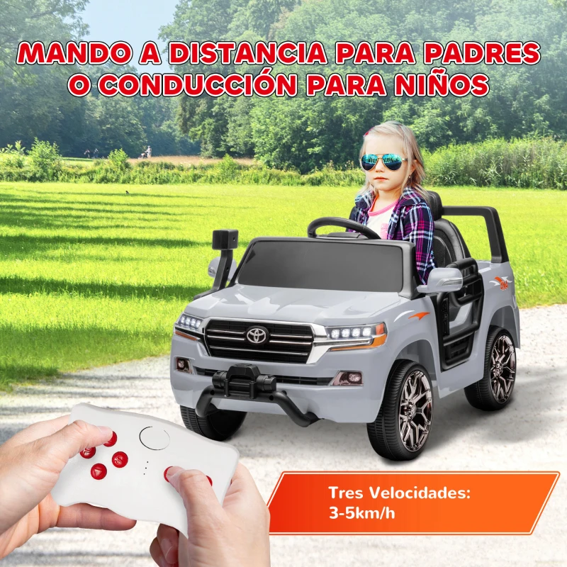 AIYAPLAY Coche Eléctrico para Niños de +3 Años Toyota LAND CRUISER con Batería 12V Mando a Distancia y Música MP3 Gris