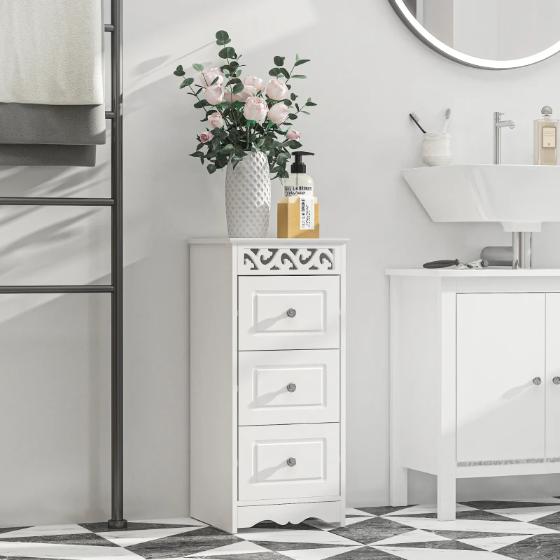 HOMCOM Armario de Almacenamiento Cajonera Blanca Cómoda con 3 Cajones para Cocina Comedor Salón Dormitorio 29,8x29,8x68,5 cm