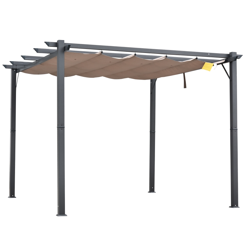 Outsunny 3m x 3m Pergola - Retractable Aluminium 3x3 Garden Shade for Outdoor BBQ & Gatherings, Family Use, Brown