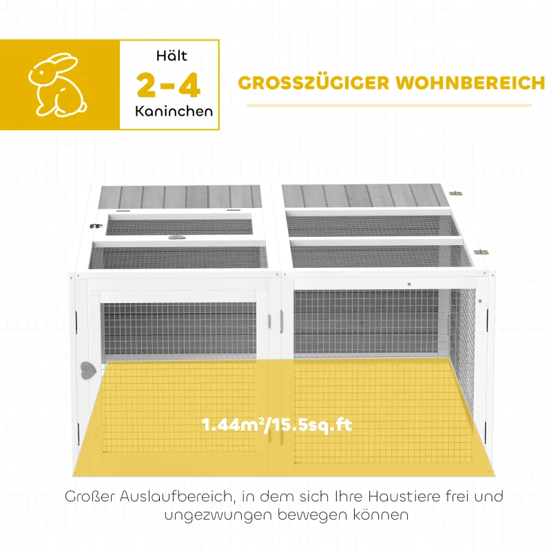 PawHut Kleintierkäfig, Kaninchenstall, Holzkonstruktion, klappbar, für drinnen und draußen, Hellgrau(m-4)