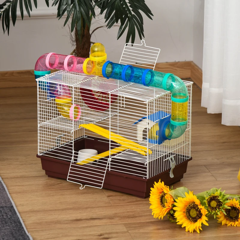 PawHut Jaula para Hamster Casa para Ratoncillos Roedores Animal Pequeño con Escalera, Pista, Molino de Viento Accesorios Incluidos 62x29x52cm