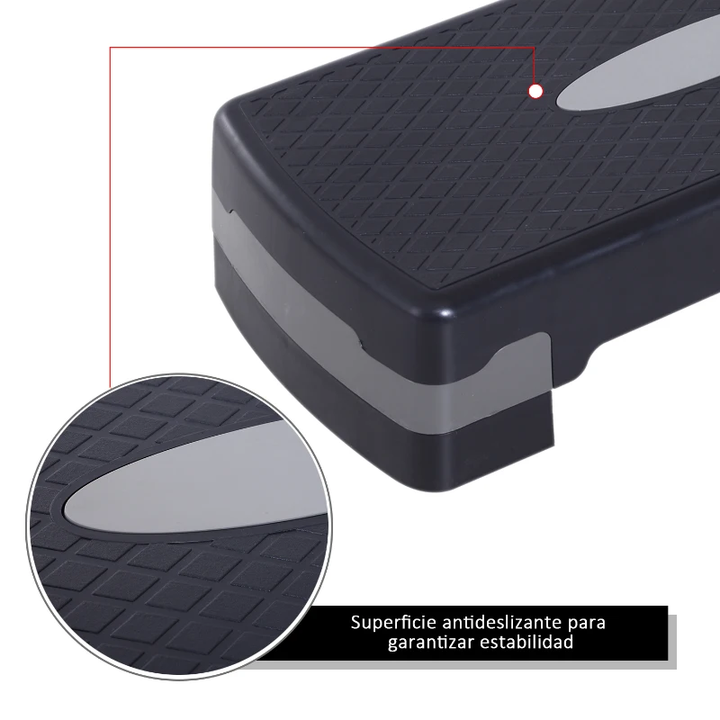 HOMCOM Step para Fitness Stepper Aeróbic Step de Aeróbic Antideslizante con Altura Regulable 2 Niveles de 10/15 cm Carga 150 kg para Ejercicio en Casa Gimnasio 68x29x15 cm Negro