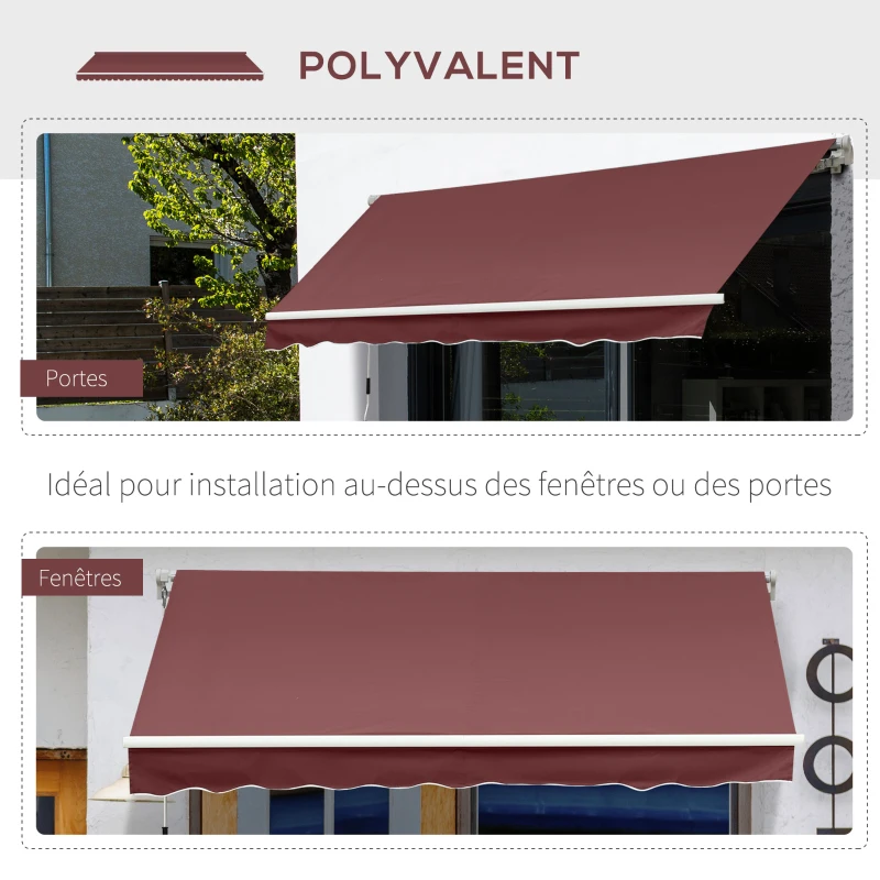 Outsunny Store banne Manuel rétractable Angle Réglable Aluminium Polyester imperméabilisé 3,5 x 2,5 m rouge