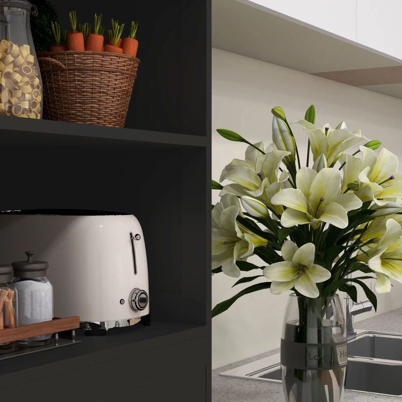 HOMCOM Aparador de Comedor Armario de Cocina con 4 Puertas 2 Estantes Abiertos y Estante Ajustable para Salón 60x30x162cm Negro