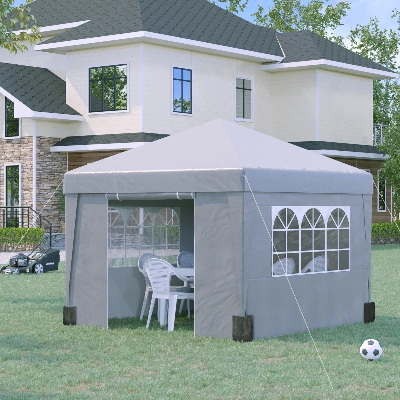 Outsunny Gazebo 3x3 m Pieghevole ad Altezza Regolabile con Finestrelle, in Acciaio e Tessuto Oxford Grigio Chiaro