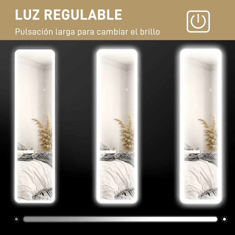 HOMCOM Espejo de Cuerpo Entero con Luz LED 150x40 cm con Iluminación de 3 Colores Función de Memoria y Táctil Inteligente Negro