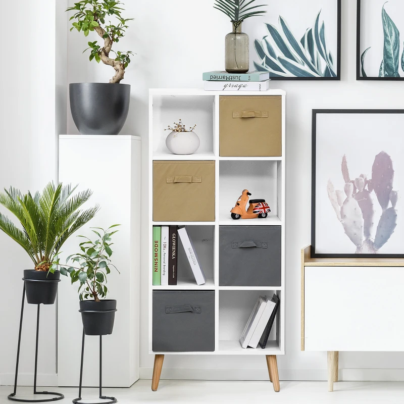 HOMCOM Freestanding 8 Cube Storage Cabinet Unit w/ 4 Fabric Drawers Handles Home Office Organisation Shelves Furniture 54.5L x 24W x 122.5H cm