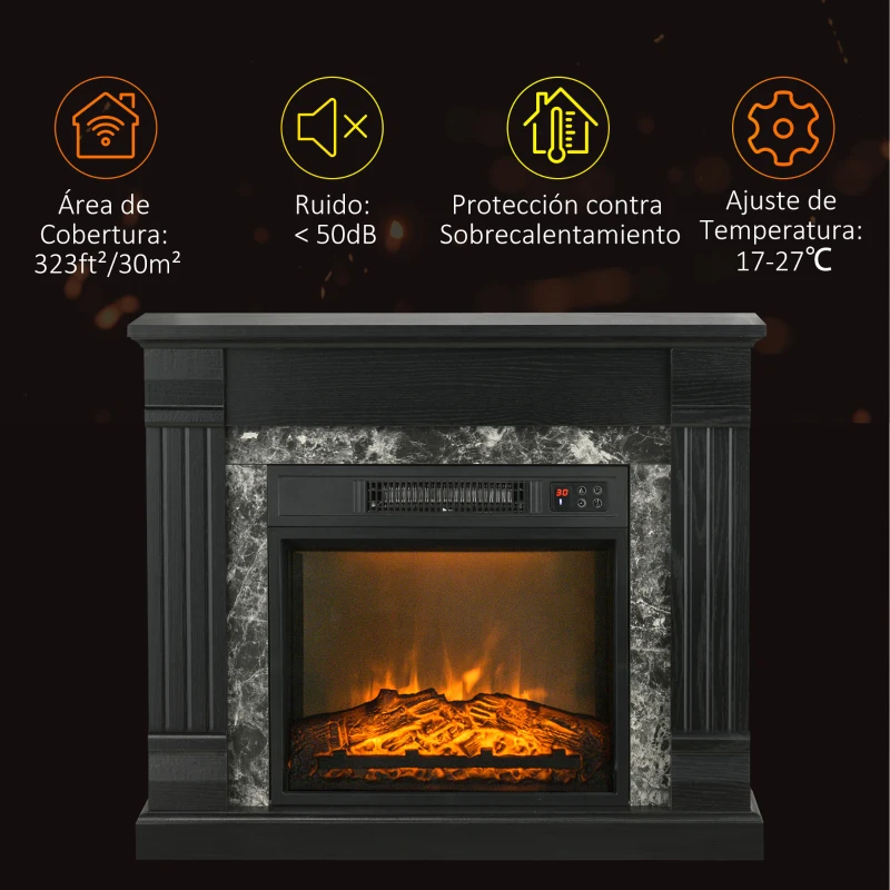 HOMCOM Chimenea Eléctrica 1800W Chimenea Decorativa con Efecto de Llama Mando a Distancia Temporizador 80x21,6x67,8cm Negro
