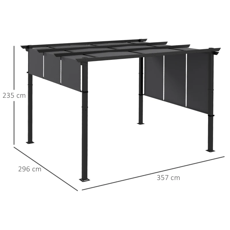 Outsunny Markise Sonnenschutz. Pergola, wetterbeständig,  inkl. Befestigungsmaterial, 3 x 3,5 m, Dunkelgrau