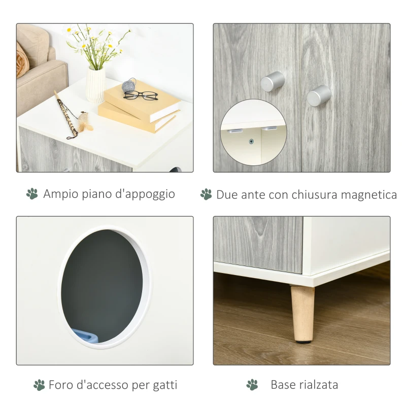 PawHut Mobile Lettiera per Gatti Fino 5.5kg con Foro d'Ingresso Laterale, 60x55x62.5cm - Bianco e Grigio