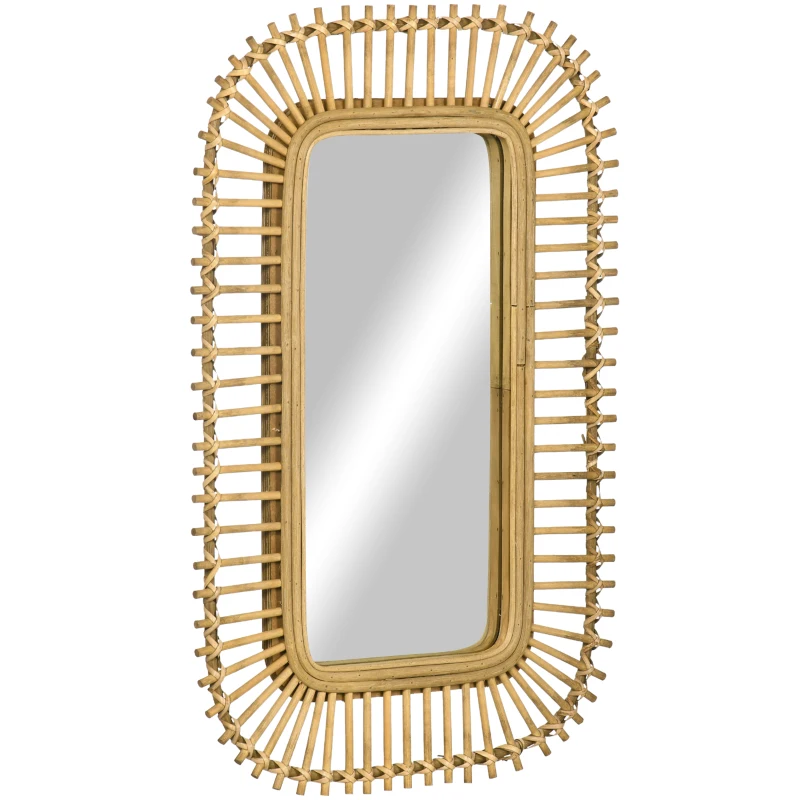 HOMCOM Espejo de Ratán Decorativo de Pared Espejo Colgante Rectangular para Salón Dormitorio Entrada Pasillo 75x48 cm Natural
