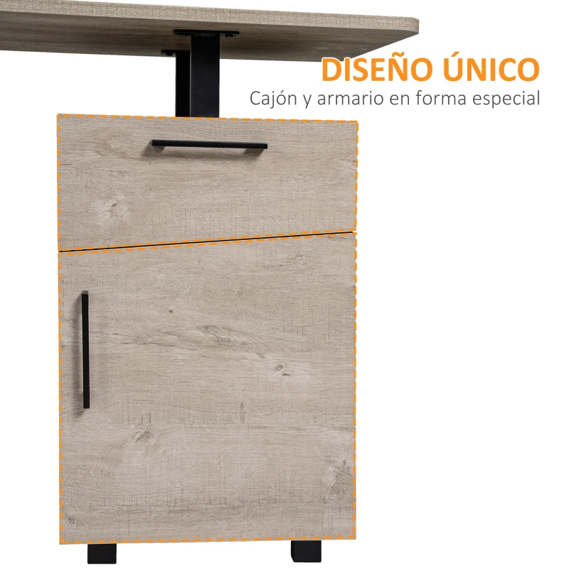 HOMCOM Mesa Escritorio 150 cm con Cajón y Armario con Balda Ajustable Mesa para Ordenador Multiusos de Canto Redondo 150x60x76 cm Madera Natural