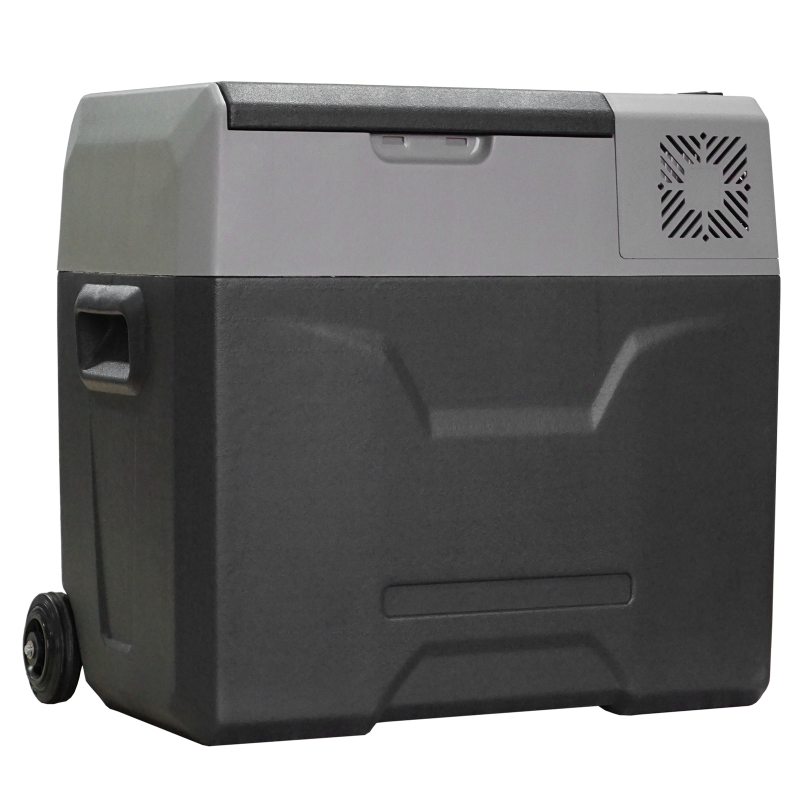HOMCOM Autokühlschrank, Kühlbox, 50L, bis -20° C, Touch-Display, 2 Räder, Teleskopgriff, 58,6 x 37,8 x 54,5 cm, Grau