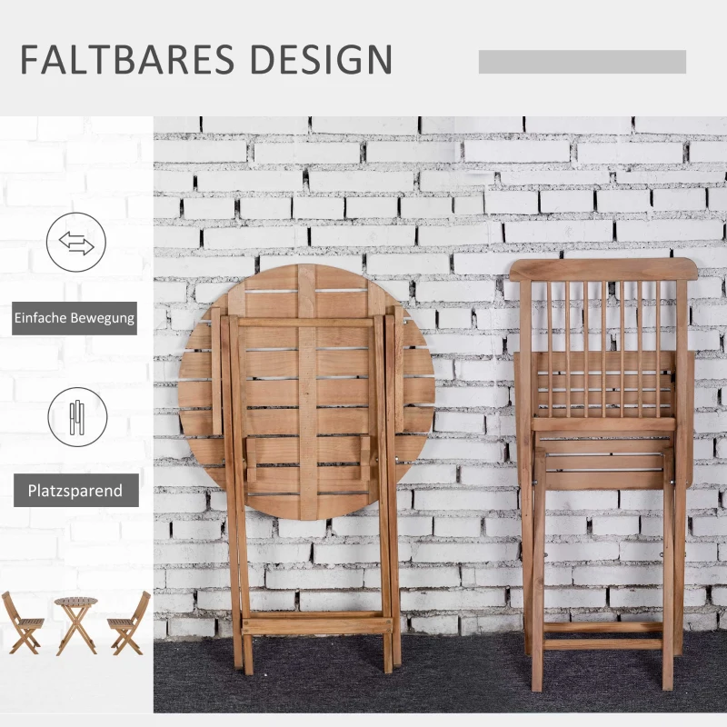 Outsunny Bistro-Set Balkon-Set Balkontisch mit Stühlen, Massivholz, wetterbeständig, 60 cm x 60 cm x 74 cm, Braun