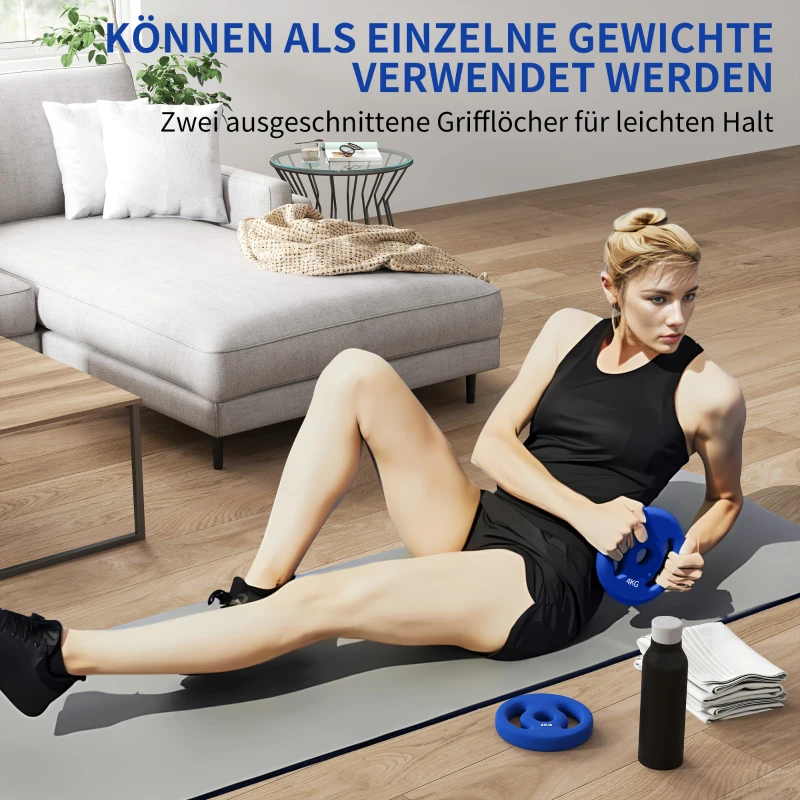 SPORTNOW 2 x 4 kg Gewichtsplatten mit praktischen Handgriffen, Gewichts-Set für Home-Gym, Fitnessstudio, Stärke-Training, Blau