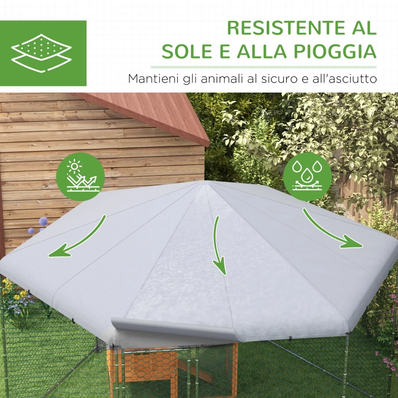 PawHut Recinto per Galline con Tetto e Porta Bloccabile in Acciaio per 10-15 Animali, 4x3.5x2.6m