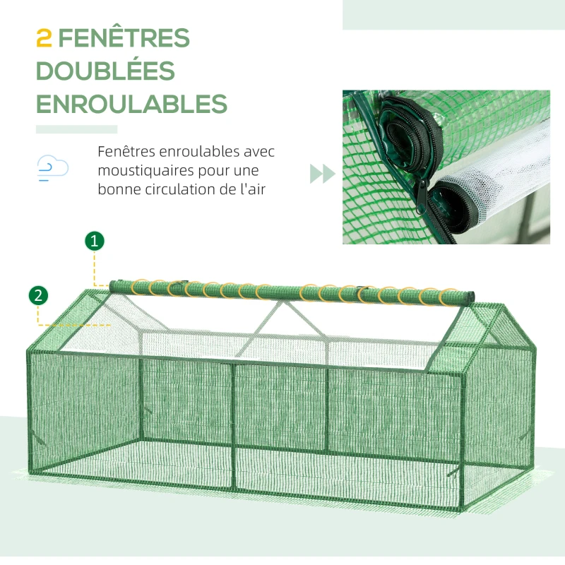 Outsunny Mini Serre de Jardin Serre à tomates mini serre tunnel toit pointu1,8L x 0,9l x 0,7H m métal thermolaqué PE Haute densité fenêtre moustiquaire intégrées Vert