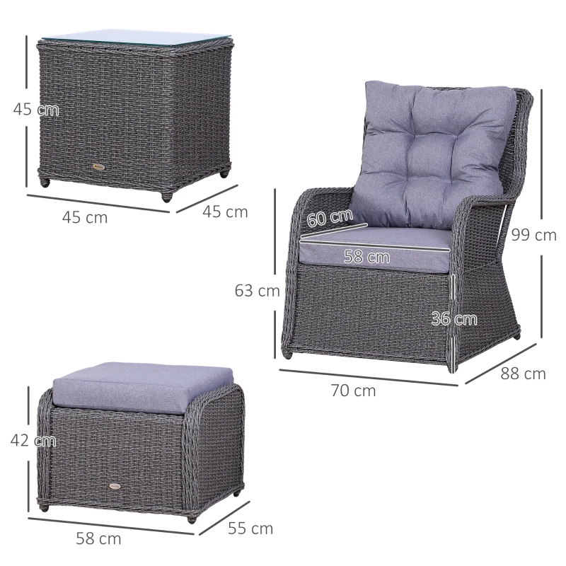 Outsunny 5PCS Deluxe Garden Rattan Furniture Sofa Chair & Stool Table Set  Patio Wicker Weave Furniture Set Aluminium Frame Fully-assembly - Grey