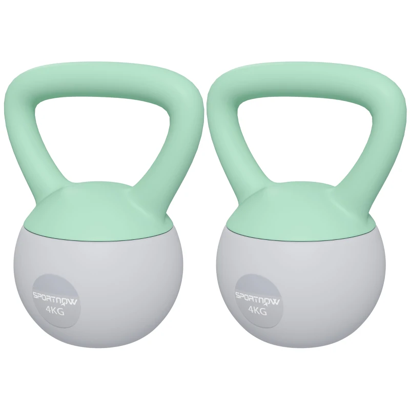 SPORTNOW 2 x 4kg Soft Kettlebell, Kettle Bell with Non-Slip Handle, for Home Gym, Strength Training, Cardio - Grey and Green