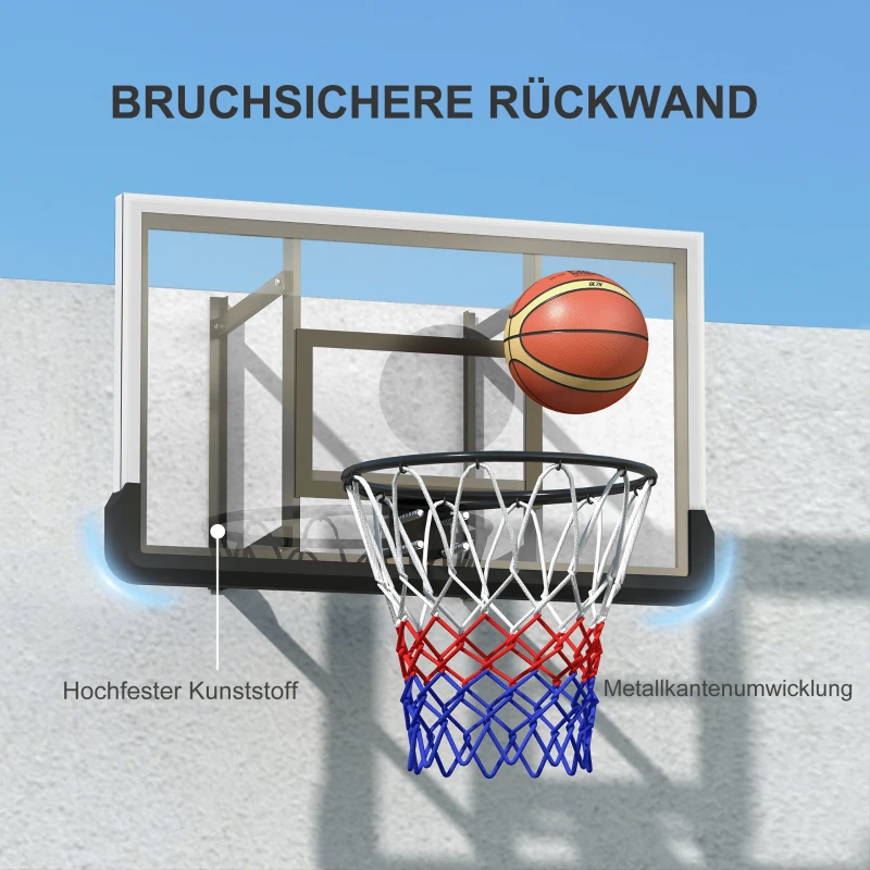 SPORTNOW Basketballkorb für Wandmontage, gefederter Korb, bruchsichere Rückwand, Schwarz(m-7)