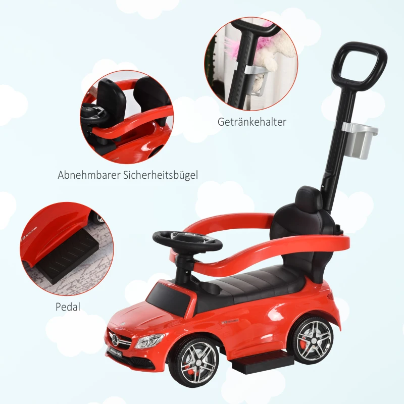 HOMCOM 2-in-1 Rutschauto, Schiebewagen, Mercedes Benz, versteckter Stauraum, für 12 bis 36 Monate, Rot