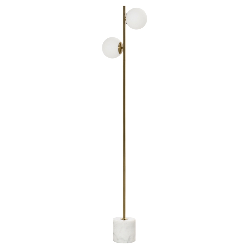 HOMCOM Lampada da Terra con 2 Paralumi a Sfera e Interruttore a Pedale, 35x35x165cm, Oro e Bianco