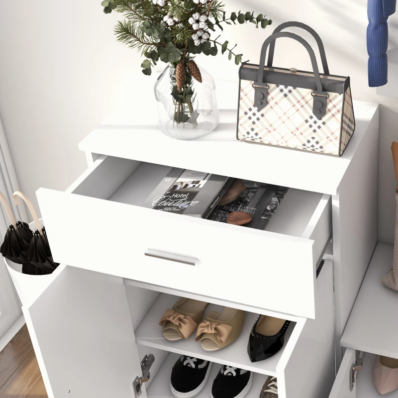 HOMCOM Scarpiera con Appendiabiti a Combinazione per Ingresso e Camera da Letto Legno 100x32x187cm Bianco