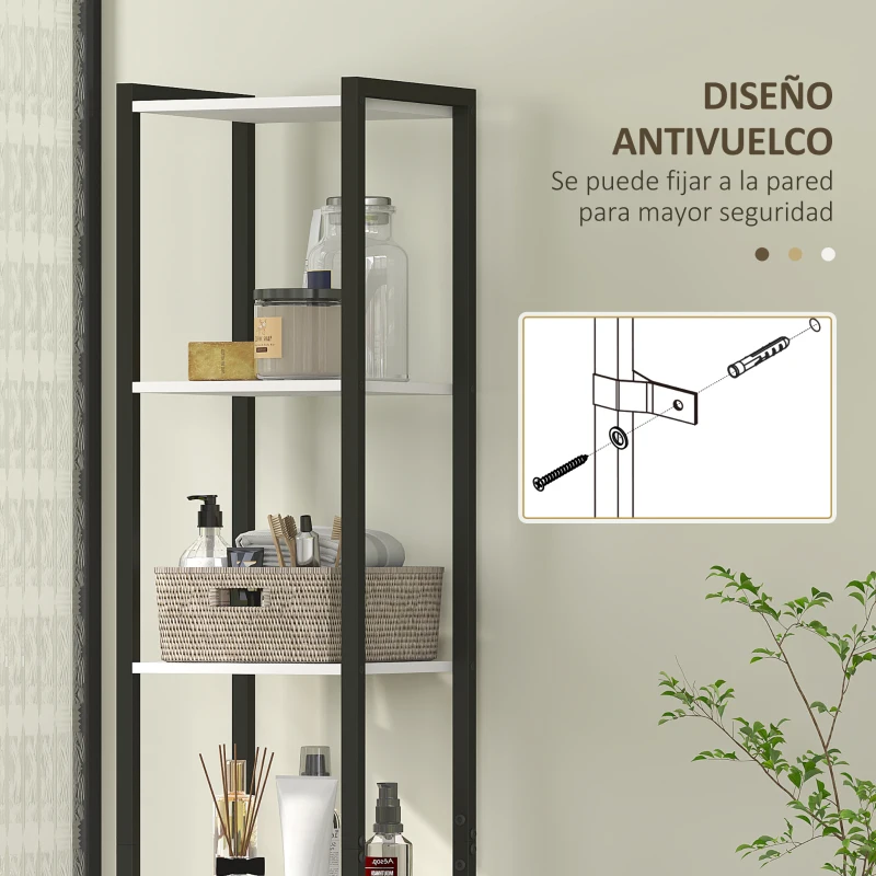 HOMCOM Armario Alto de Baño con 3 Estantes Abiertos 1 Puerta y Estante Ajustable Anti-vuelco 30x30x170 cm Blanco y Nogal