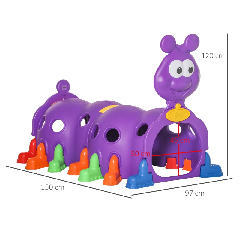Outsunny Kids Play Tunnel, Caterpillar Crawling Tunnel, for Ages 3-6 Years - Purple