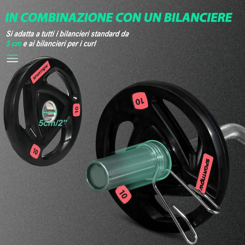 SPORTNOW Set di 2 Dischi Pesi da 10kg in Acciaio con Rivestimento in Gomma per Bilanciere