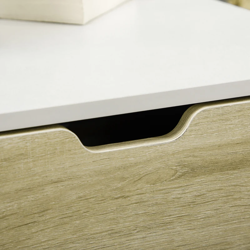 HOMCOM Table basse rectangulaire design contemporain 2 tiroirs 2 niches étagère verre trempé panneaux blanc aspect chêne clair