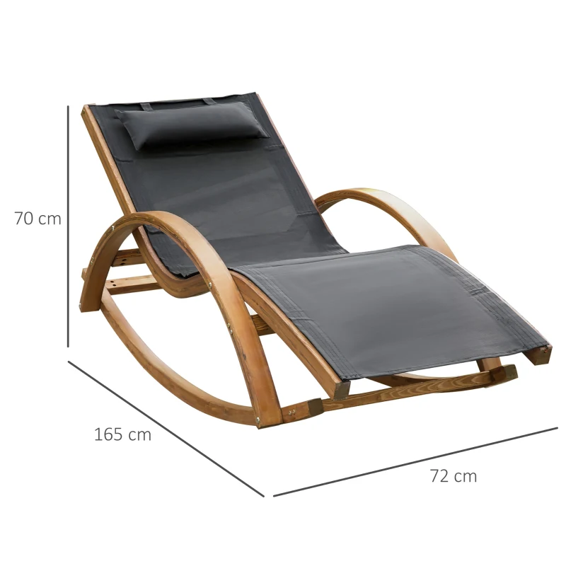 Outsunny Chaise Longue Fauteuil berçant à Bascule transat Bain de Soleil Rocking Chair en Bois Charge 120 Kg Gris