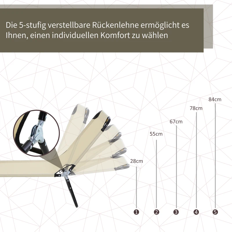 Outsunny Sonnenliege, 5-fach verstellbare Rückenlehne, schnelltrocknend, Metallrahmen, 190 x 56 x 28 cm, Creme