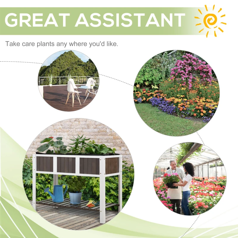 Outsunny Wooden Raised Planters for Garden, Elevated Planter Box with Shelf for Vegetable Flower Herbe Outdoor/Indoor, 119x57x89cm