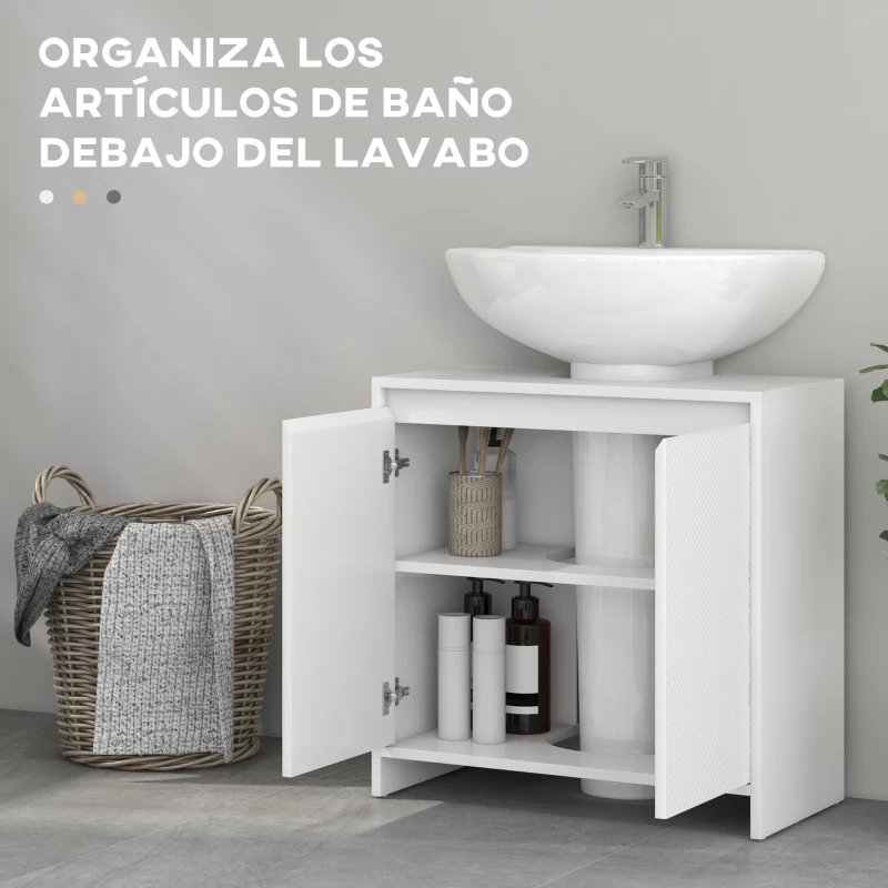 HOMCOM Mueble para Debajo del Lavabo Moderno con Estante Mueble Lavabo con Pie Anti-vuelco Carga 40 kg 60x30x60 cm Blanco