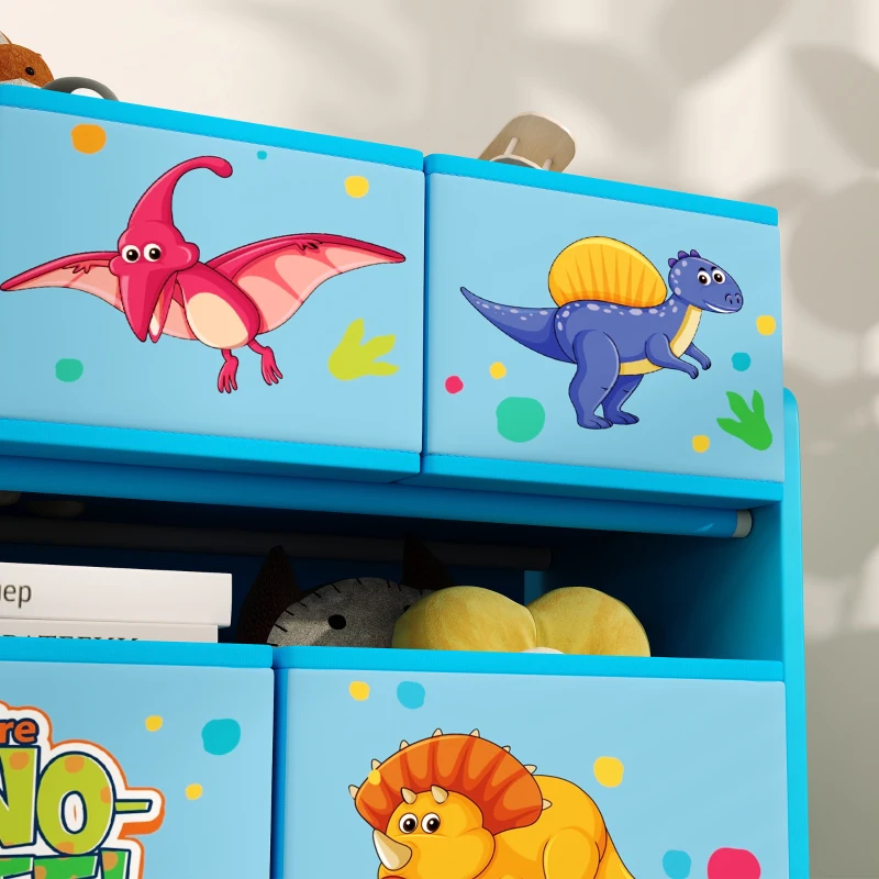 AIYAPLAY 3-Tier Kids Storage Unit with 9 Non-Woven Fabric Boxes for Toys, Books, for Bedroom, Nursery, Blue