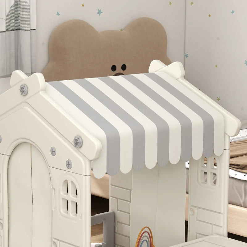 AIYAPLAY Kinder-Spielhaus mit dekorierten Fenstern, gewölbten Türen, Servierstation, 108x80x111 cm, Creme